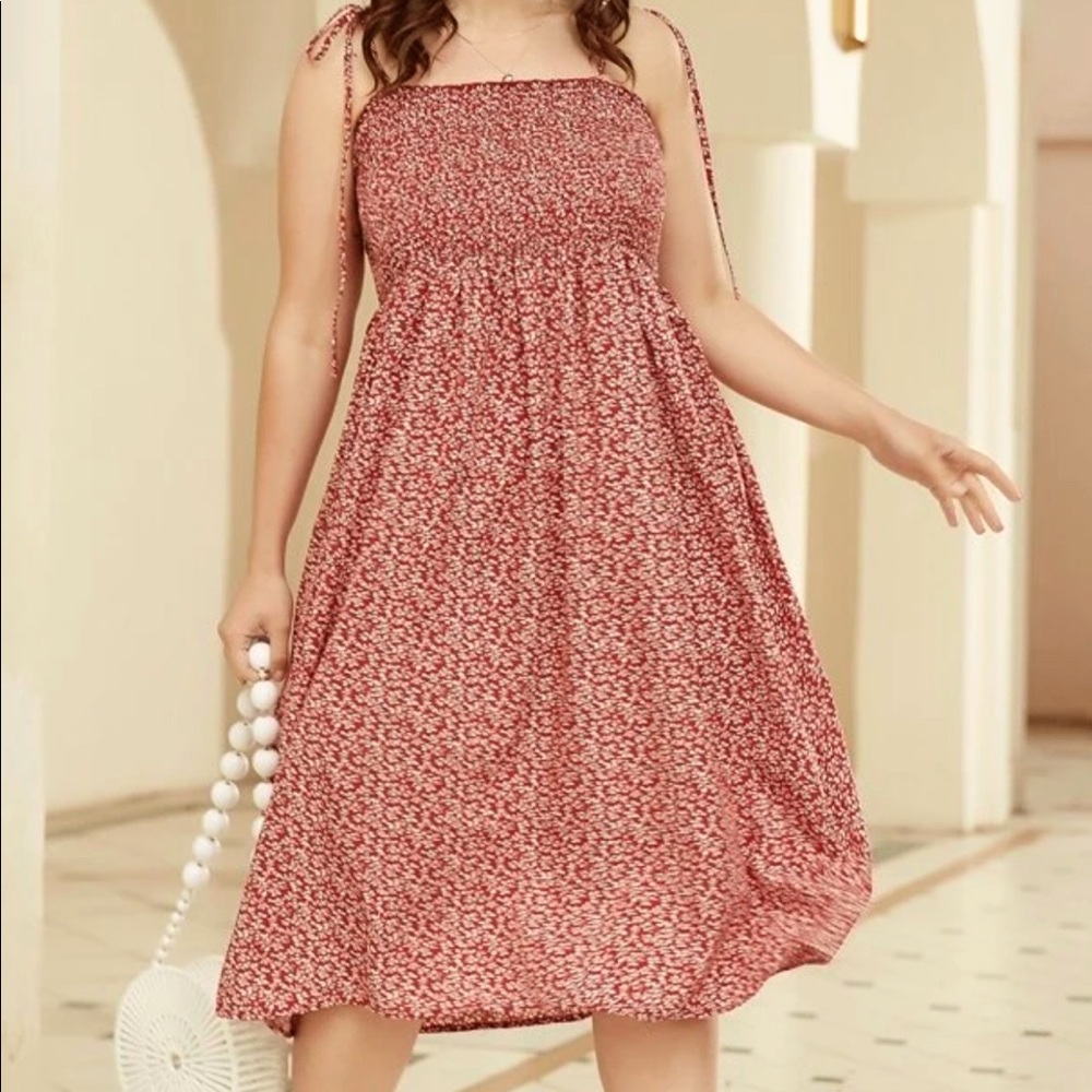 Red Floral Cami Midi Dress